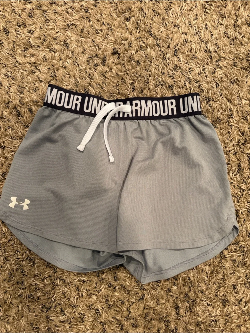 Under Armour Light Gray Athletic Shorts with Black Logo Waistband